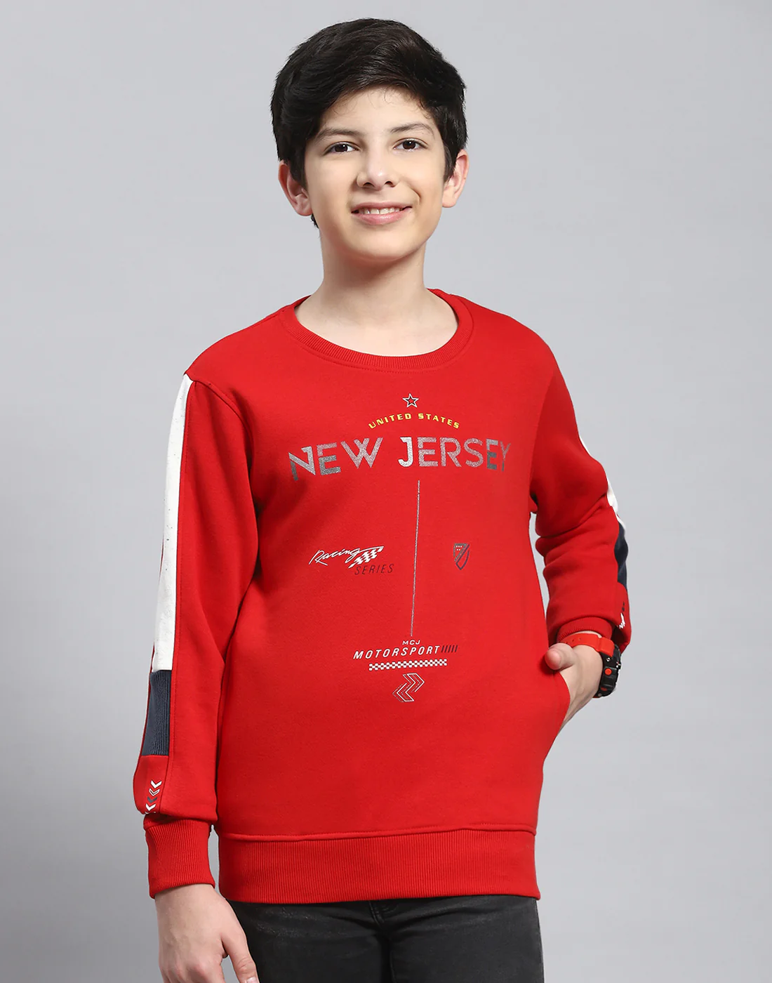 Boys Red Printed Round Neck Full Sleeve Sweatshirt - Image 2