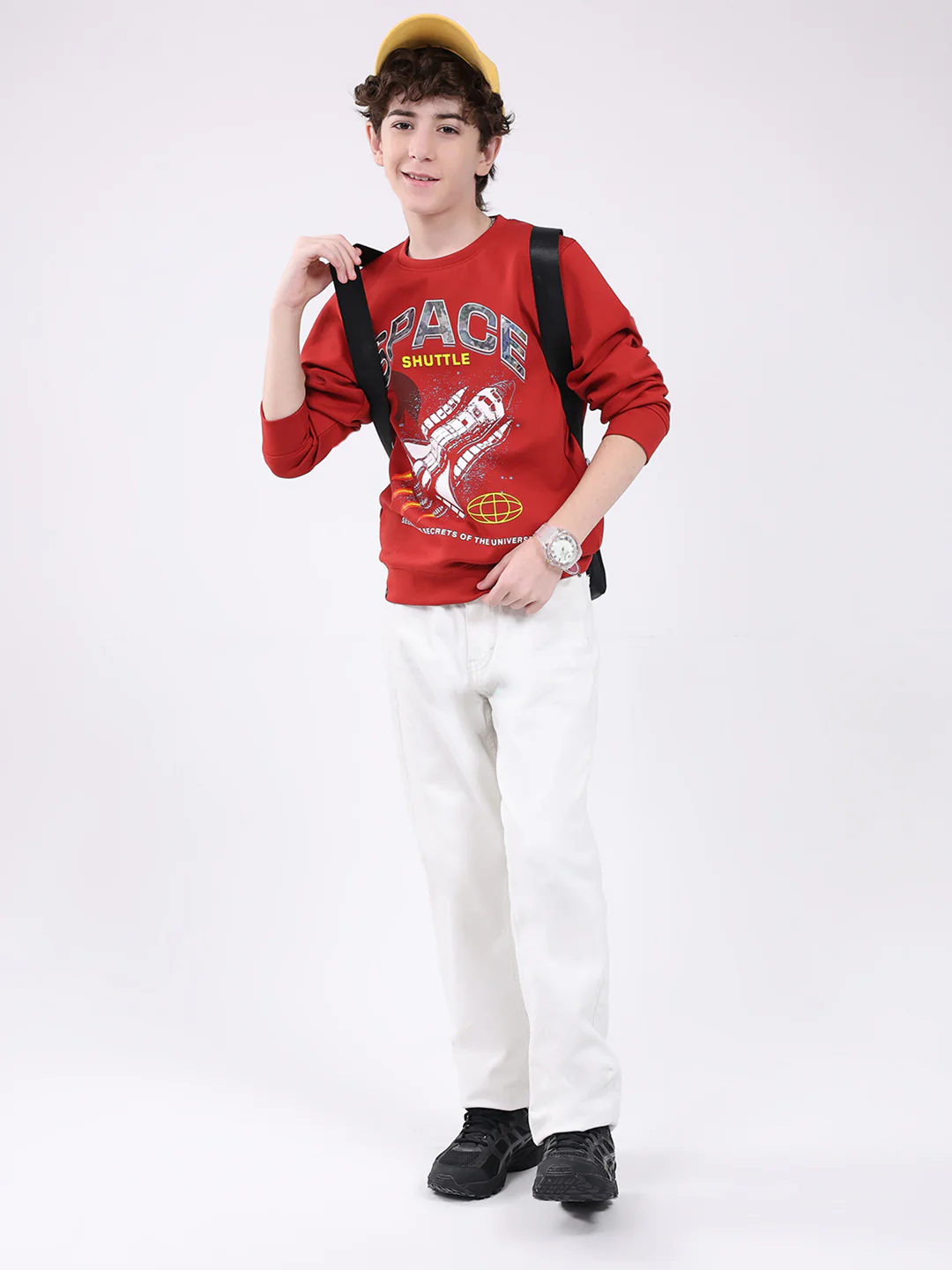 Boys Red Printed Round Neck Full Sleeve Sweatshirt - Image 2