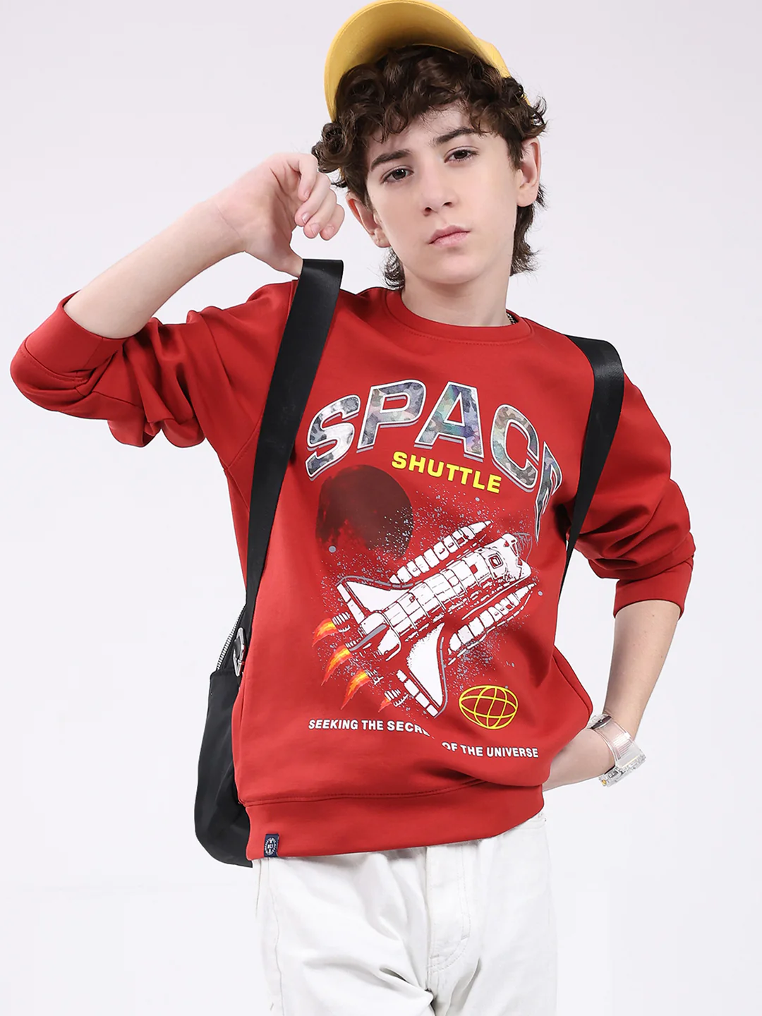 Boys Red Printed Round Neck Full Sleeve Sweatshirt - Image 6