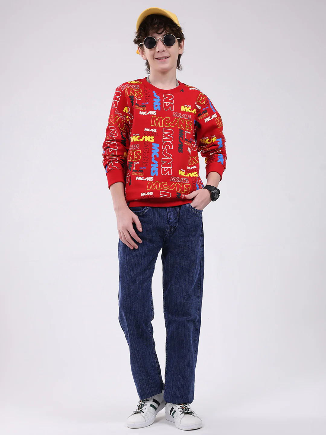 Boys Red Printed Round Neck Full Sleeve Sweatshirt - Image 2