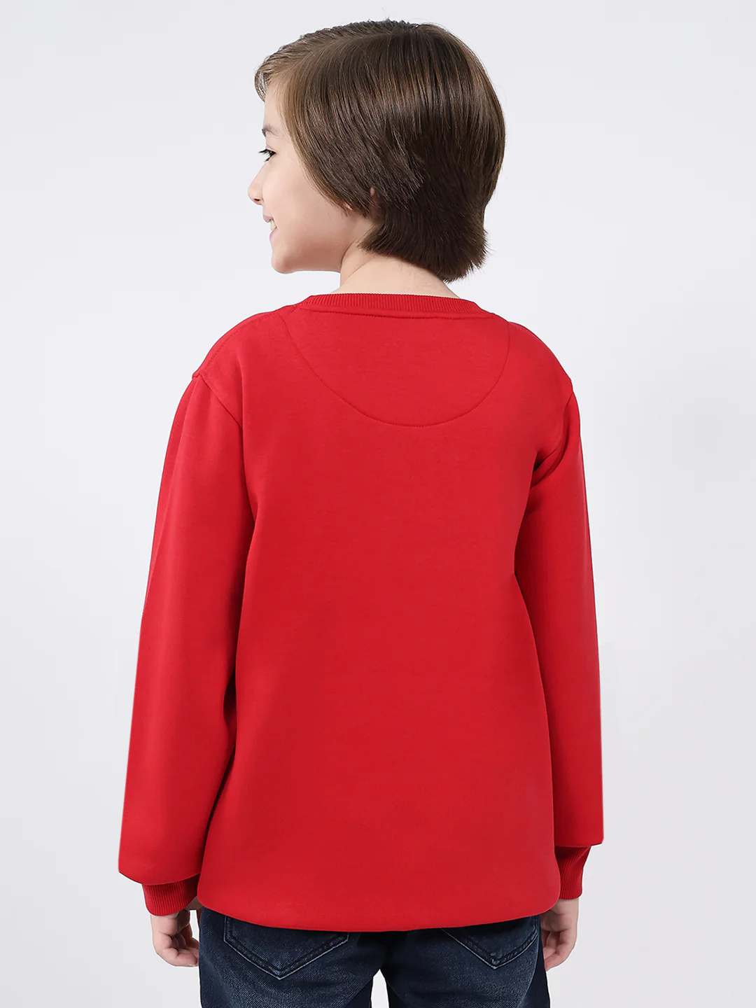 Boys Red Printed Round Neck Full Sleeve Sweatshirt - Image 5