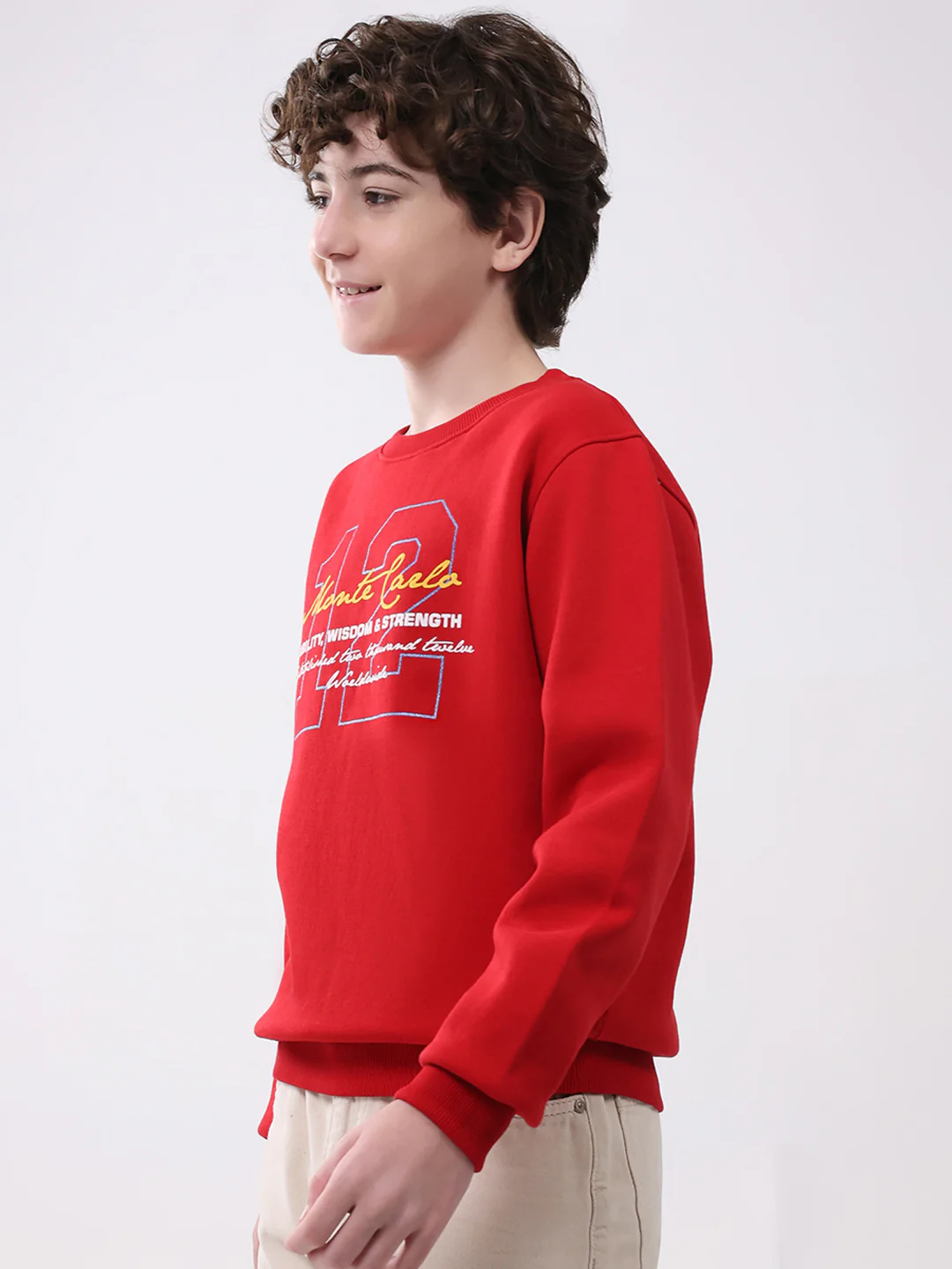 Boys Red Printed Round Neck Full Sleeve Sweatshirt - Image 3