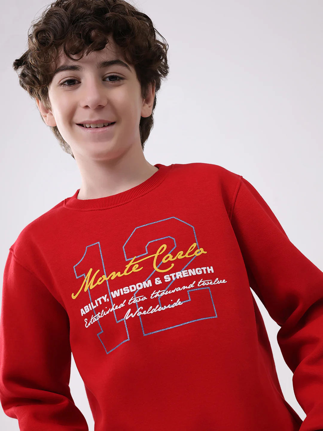 Boys Red Printed Round Neck Full Sleeve Sweatshirt - Image 6