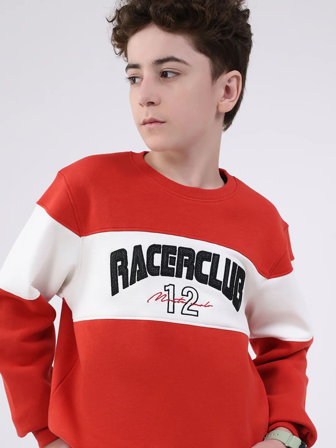Boys Red Printed Round Neck Full Sleeve Sweatshirt - Image 7