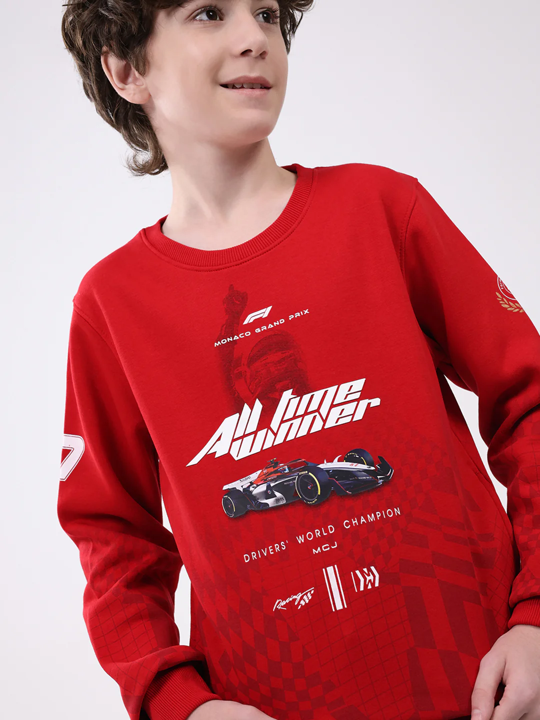 Boys Red Printed Round Neck Full Sleeve Sweatshirt - Image 6