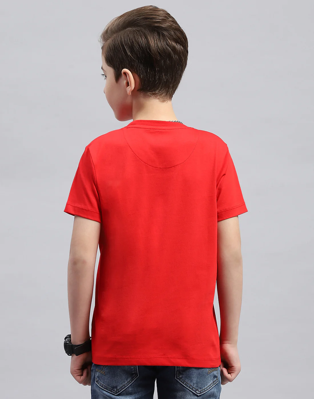 Boys Red Printed Round Neck Half Sleeve T-Shirt - Image 5