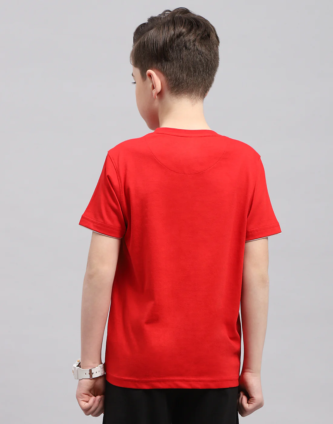 Boys Red Printed Round Neck Half Sleeve T-Shirt - Image 5