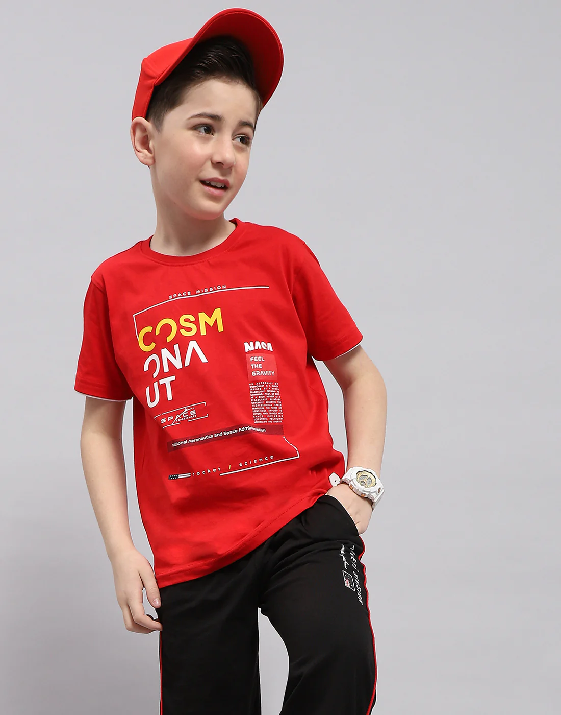 Boys Red Printed Round Neck Half Sleeve T-Shirt - Image 6