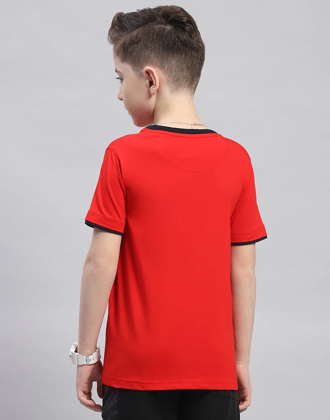 Boys Red Printed Round Neck Half Sleeve T-Shirt - Image 5