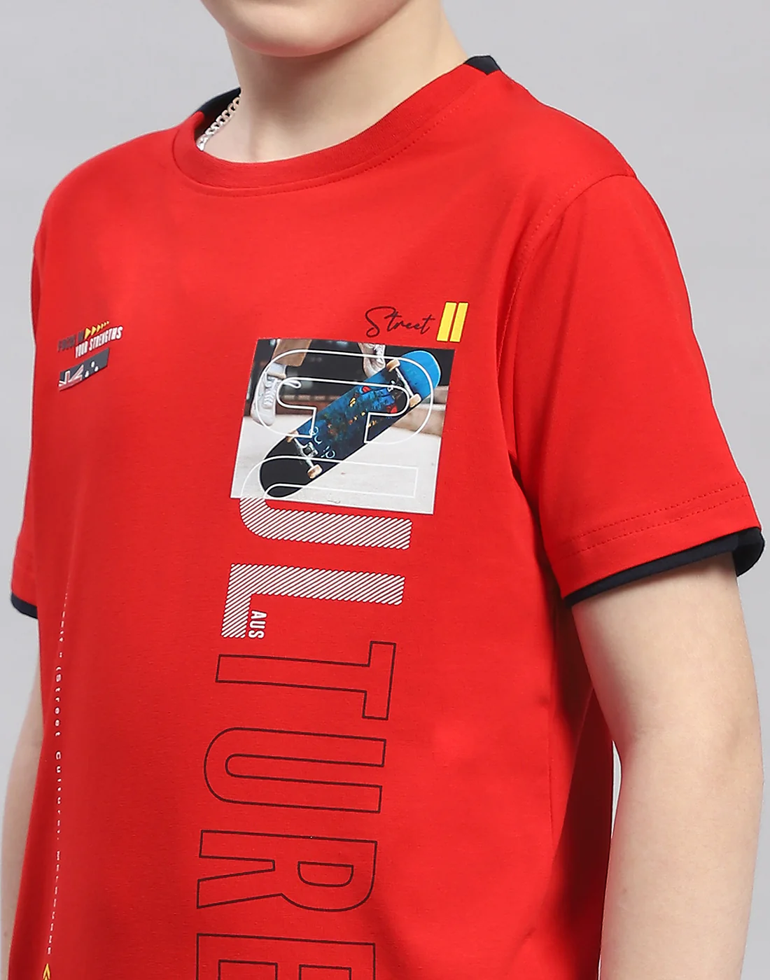 Boys Red Printed Round Neck Half Sleeve T-Shirt - Image 7