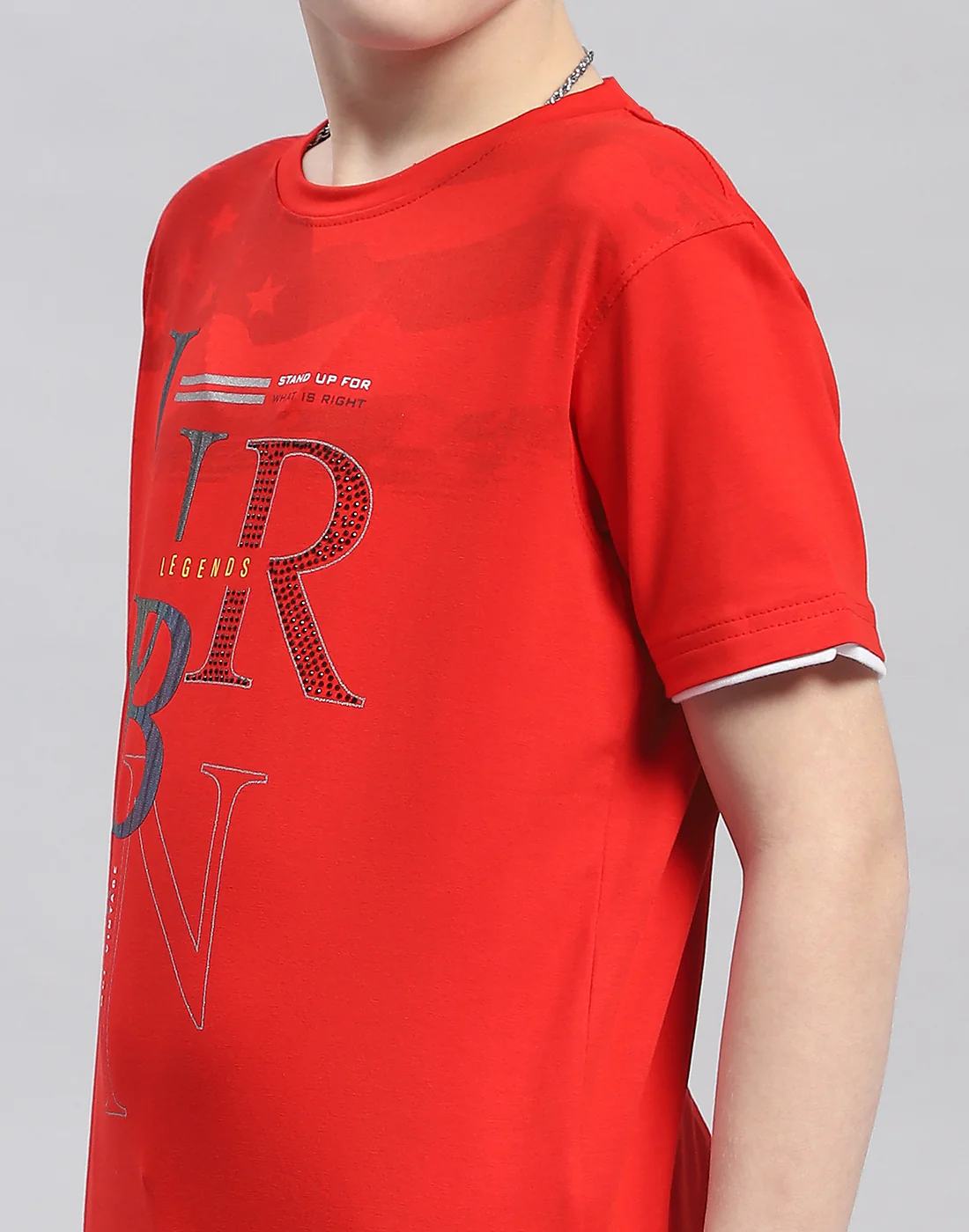 Boys Red Printed Round Neck Half Sleeve T-Shirt - Image 7