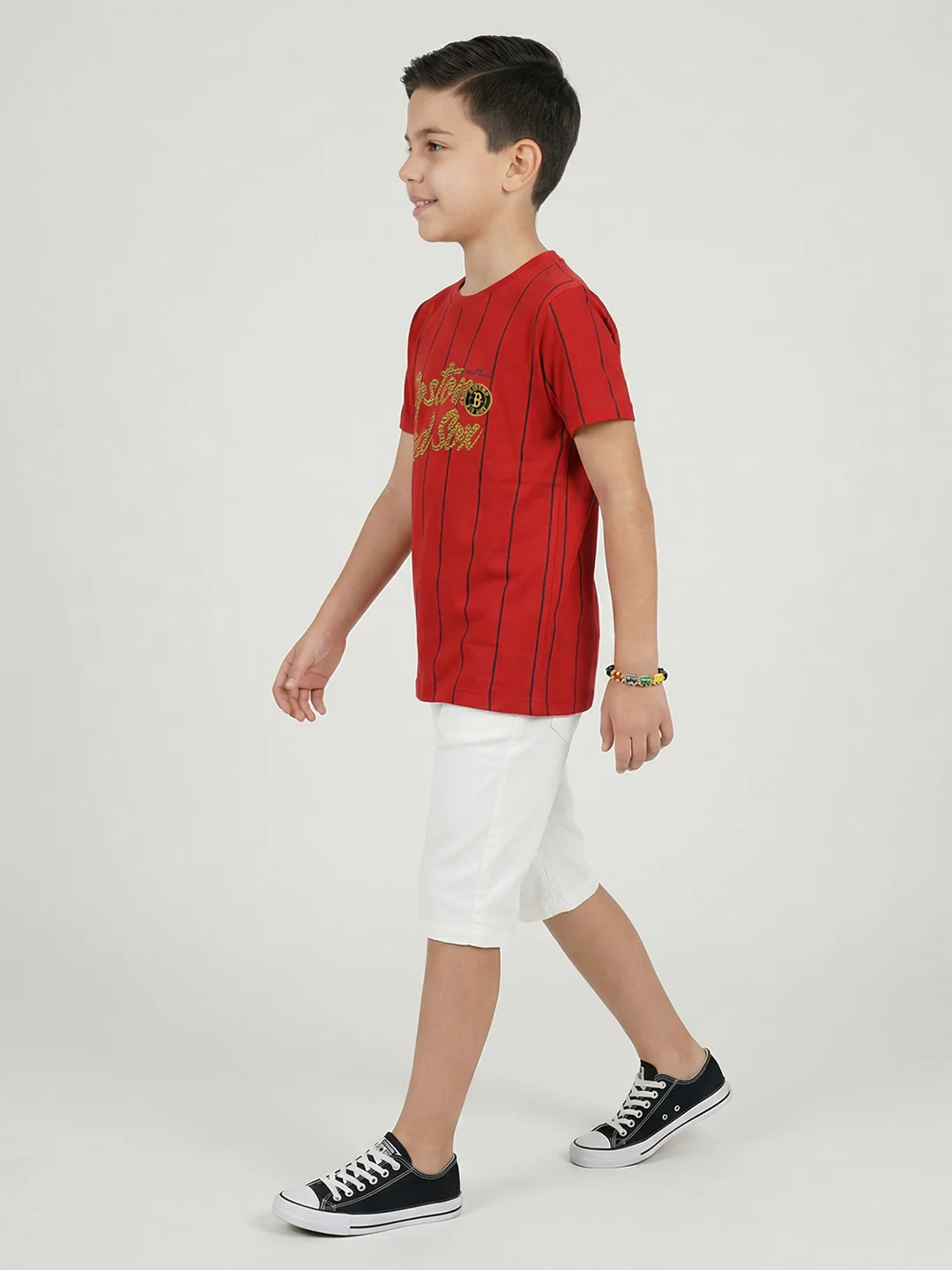 Boys Red Printed Round Neck Half Sleeve T-Shirt - Image 5