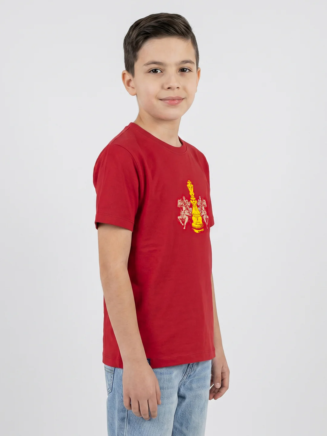 Boys Red Printed Round Neck Half Sleeve T-Shirt - Image 2