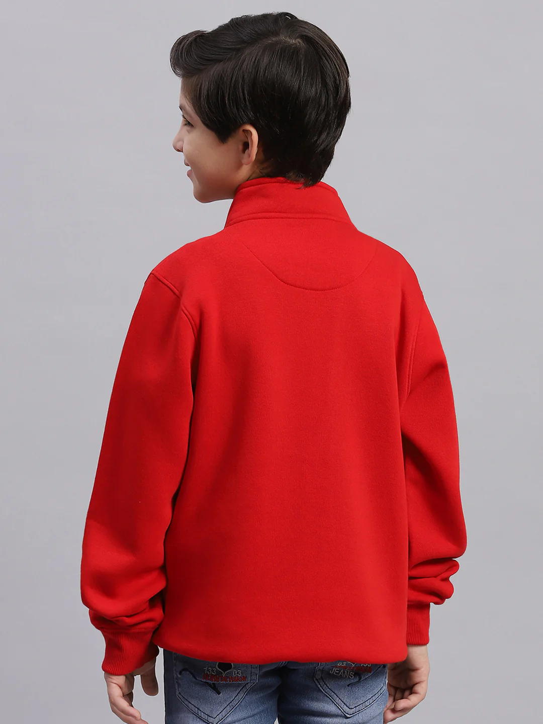 Boys Red Printed Stand Collar Full Sleeve Sweatshirt - Image 5