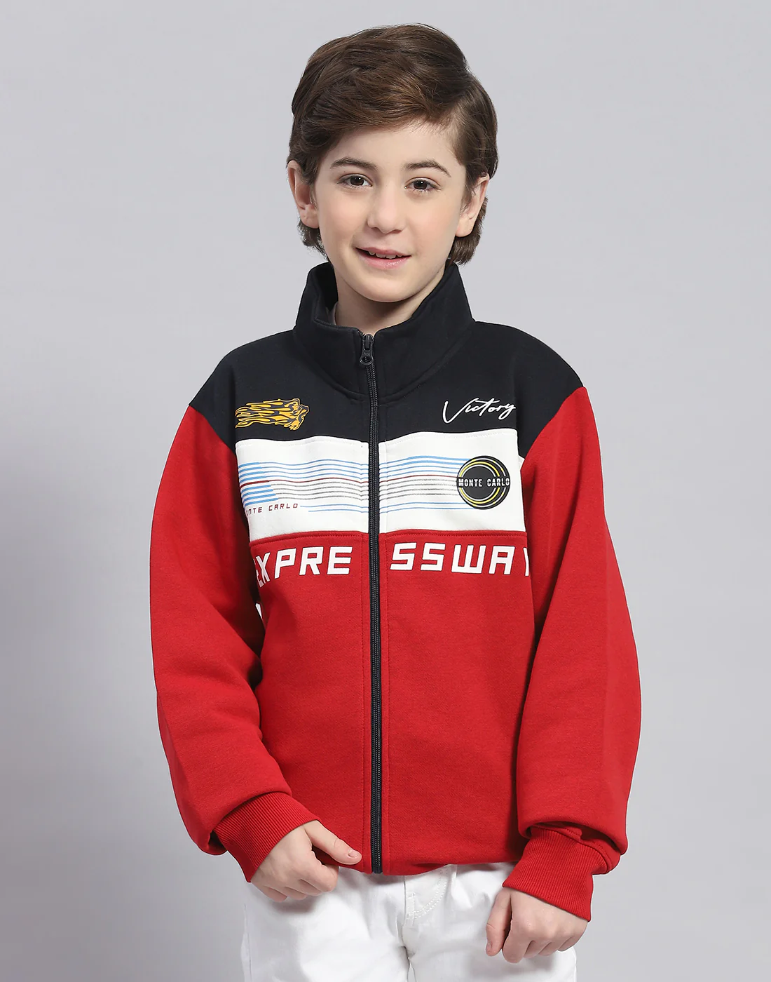 Boys Red Printed T Neck Full Sleeve Sweatshirt - Image 2