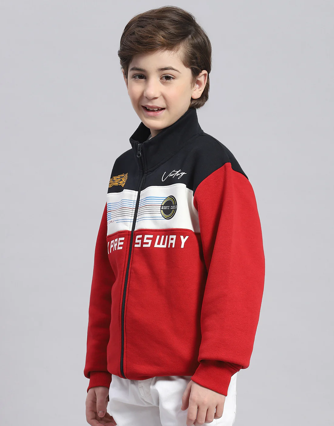Boys Red Printed T Neck Full Sleeve Sweatshirt - Image 3