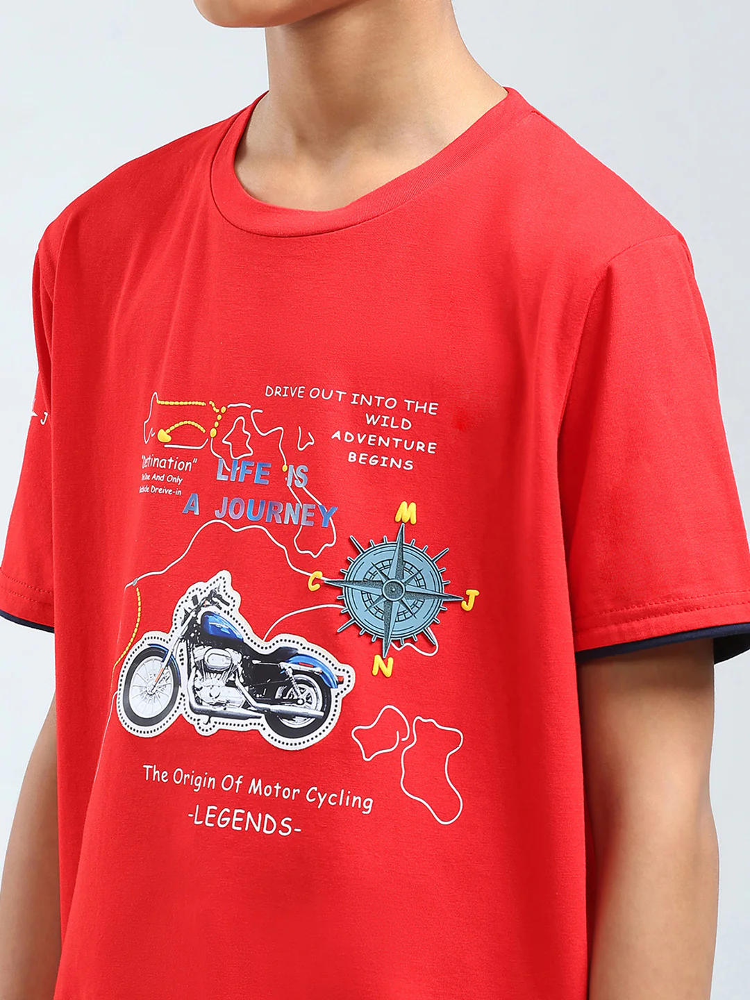 Boys Red Printed Round Neck Half Sleeve T-Shirt - Image 6