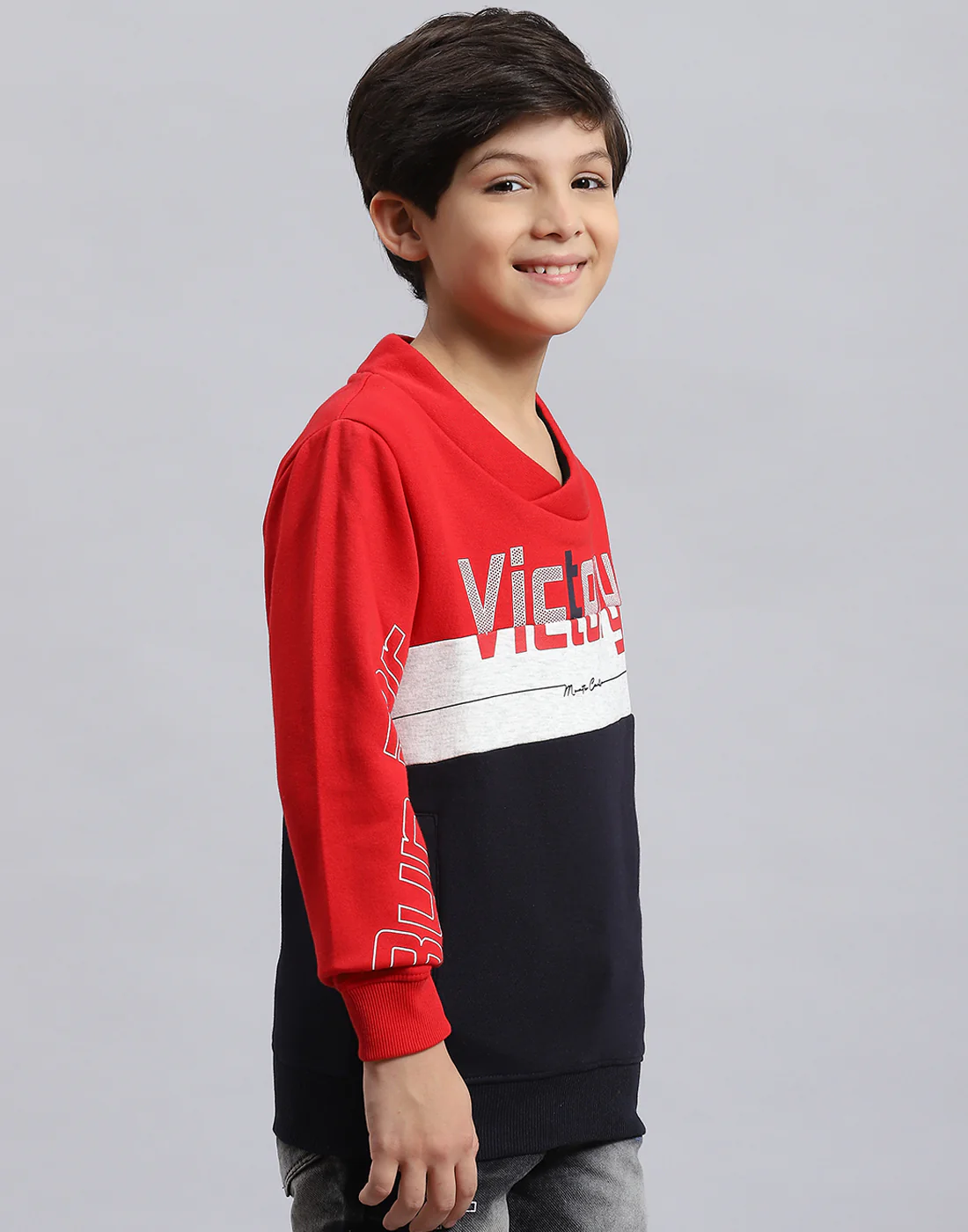 Boys Red Solid F Neck Full Sleeve Sweatshirt - Image 6