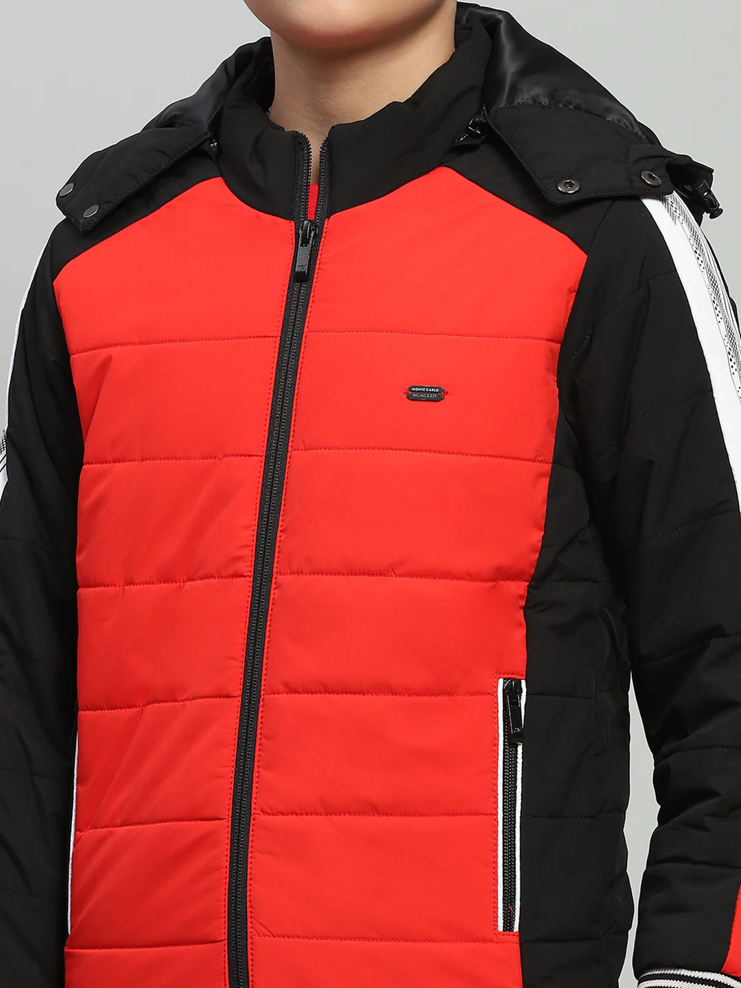 Boys Red Solid Hooded Full Sleeve Jacket - Image 6