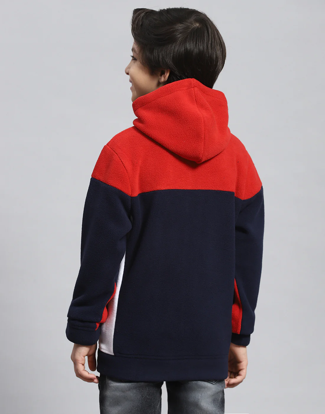Boys Red Solid Hooded Full Sleeve Sweatshirt - Image 5