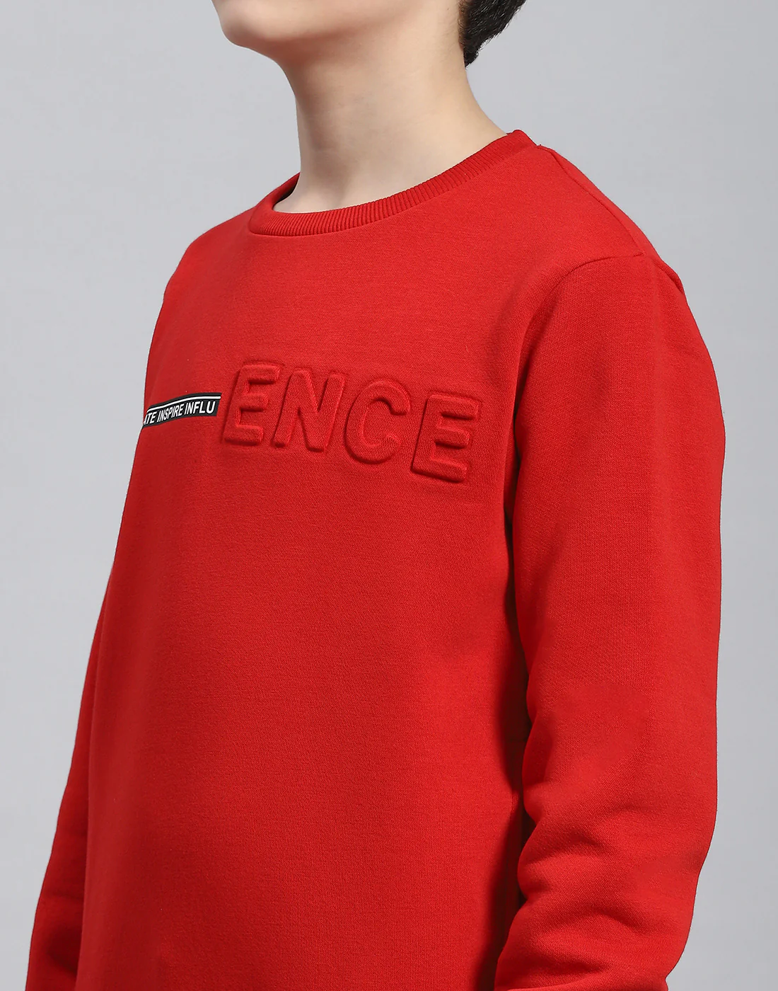 Boys Red Solid Round Neck Full Sleeve Sweatshirt - Image 6