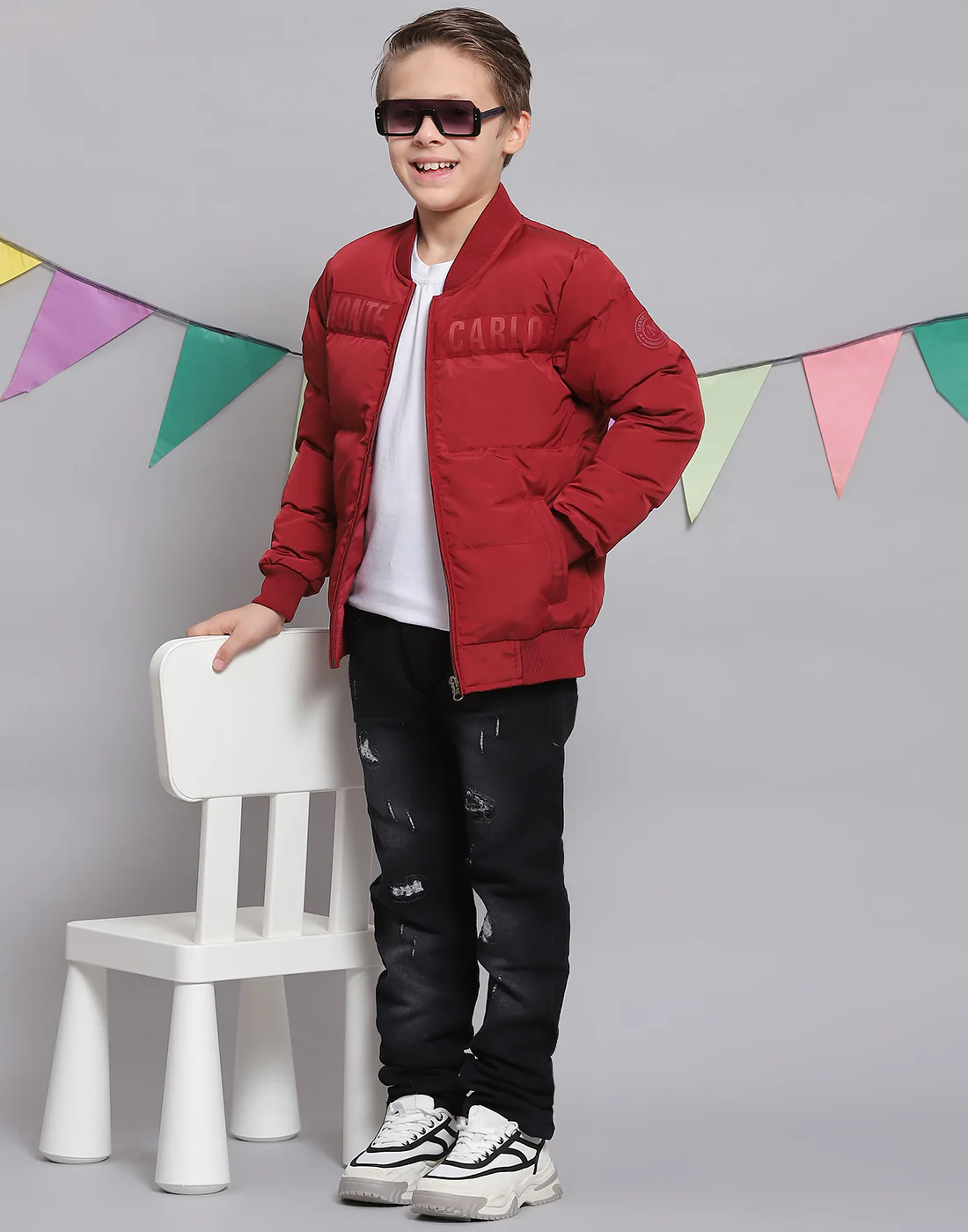 Boys Red Solid Stand Collar Full Sleeve Boys Jacket - Image 2