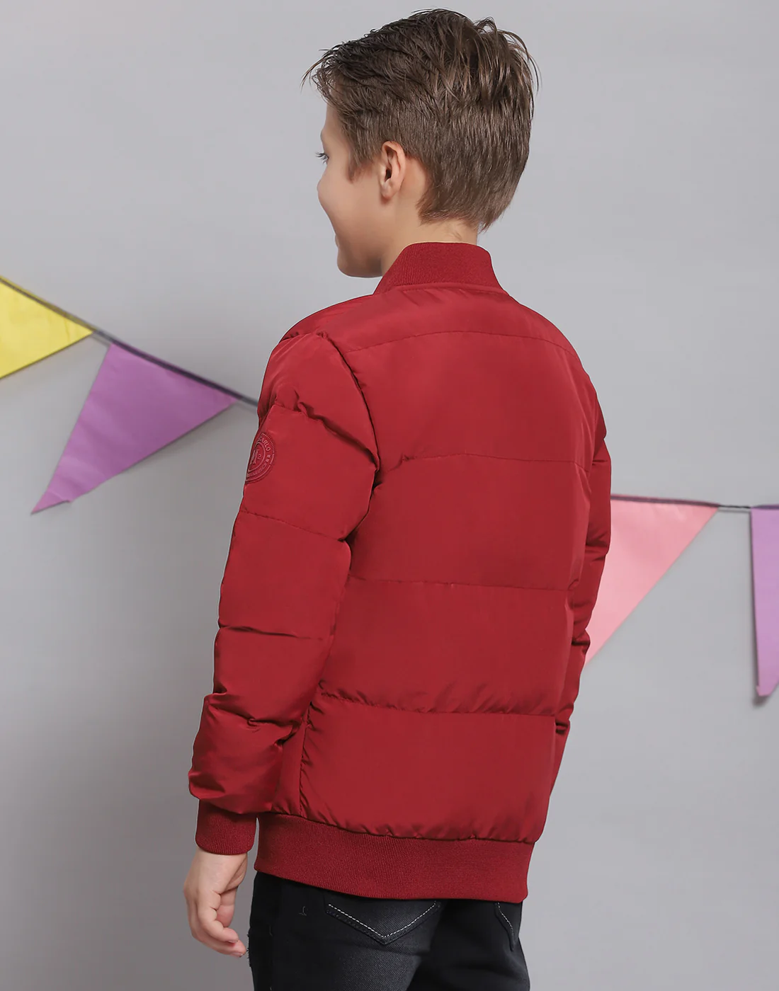 Boys Red Solid Stand Collar Full Sleeve Boys Jacket - Image 5