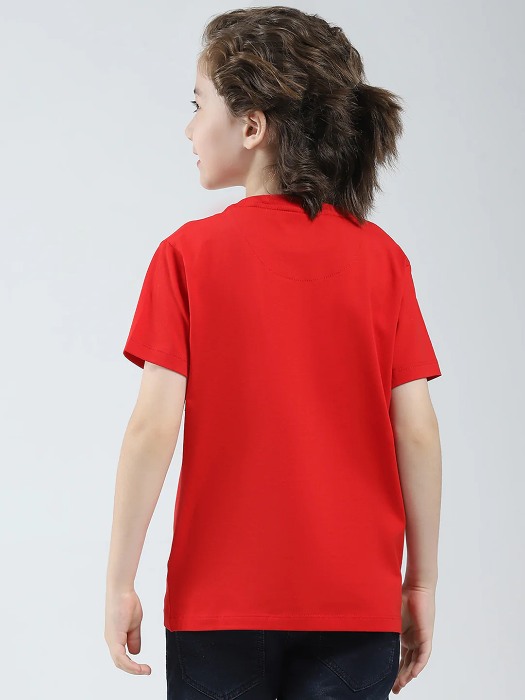 Boys Red Solid Round Neck Half Sleeve T-Shirt - Image 5