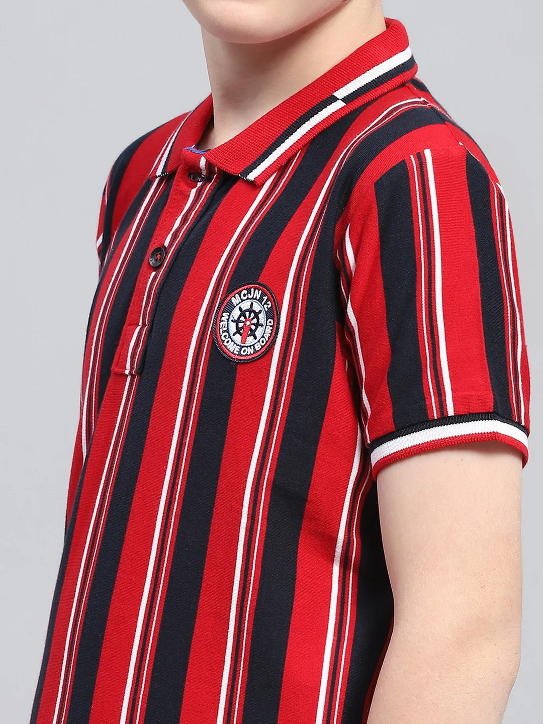 Boys Red Stripe Collar Half Sleeve T-Shirt - Image 6