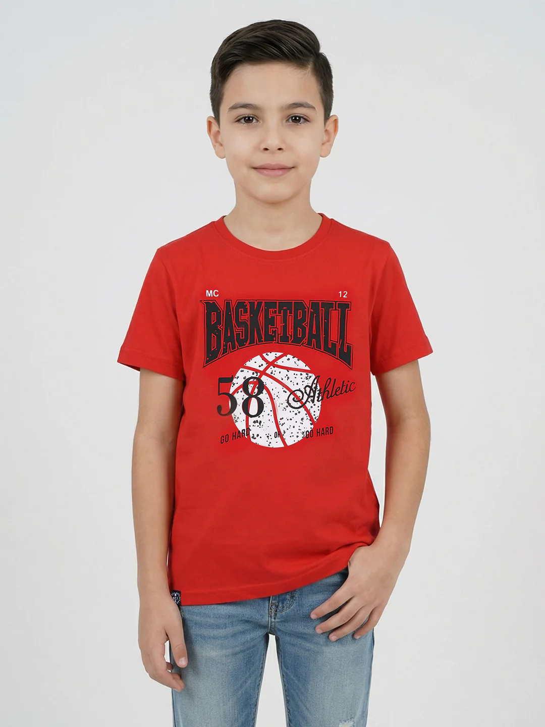 Boys Red & White Printed Round Neck Half Sleeve T-Shirt (Pack of 2) - Image 5