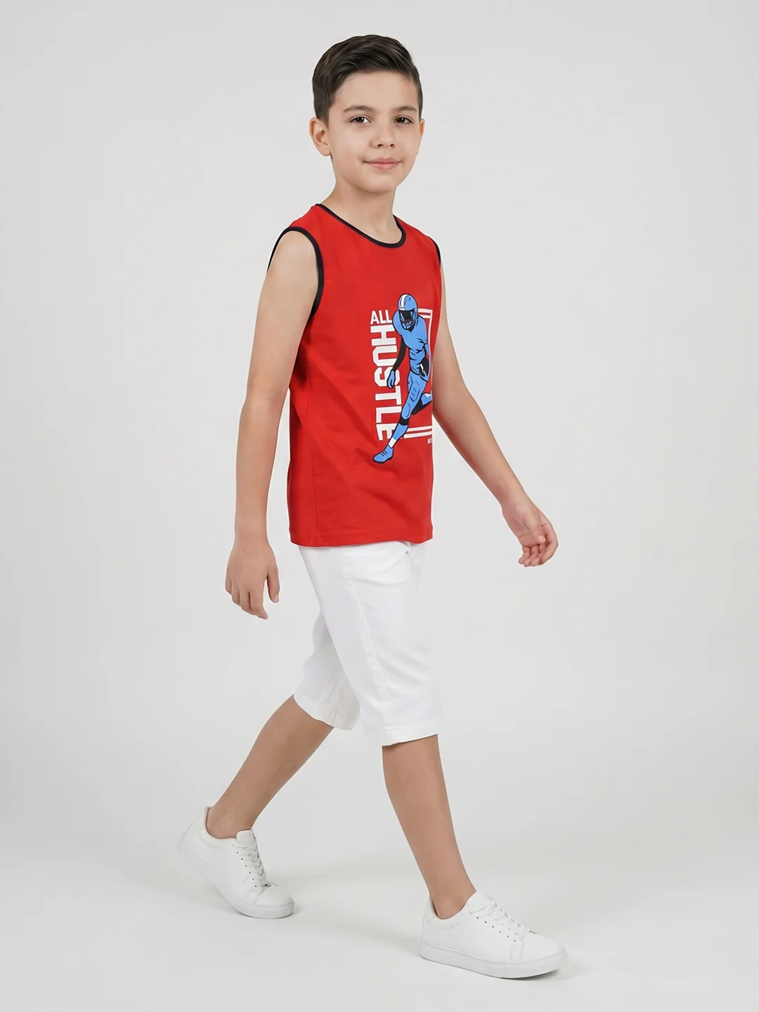 Boys Red & White Printed Round Neck Sleeveless T-Shirt (Pack of 2) - Image 5