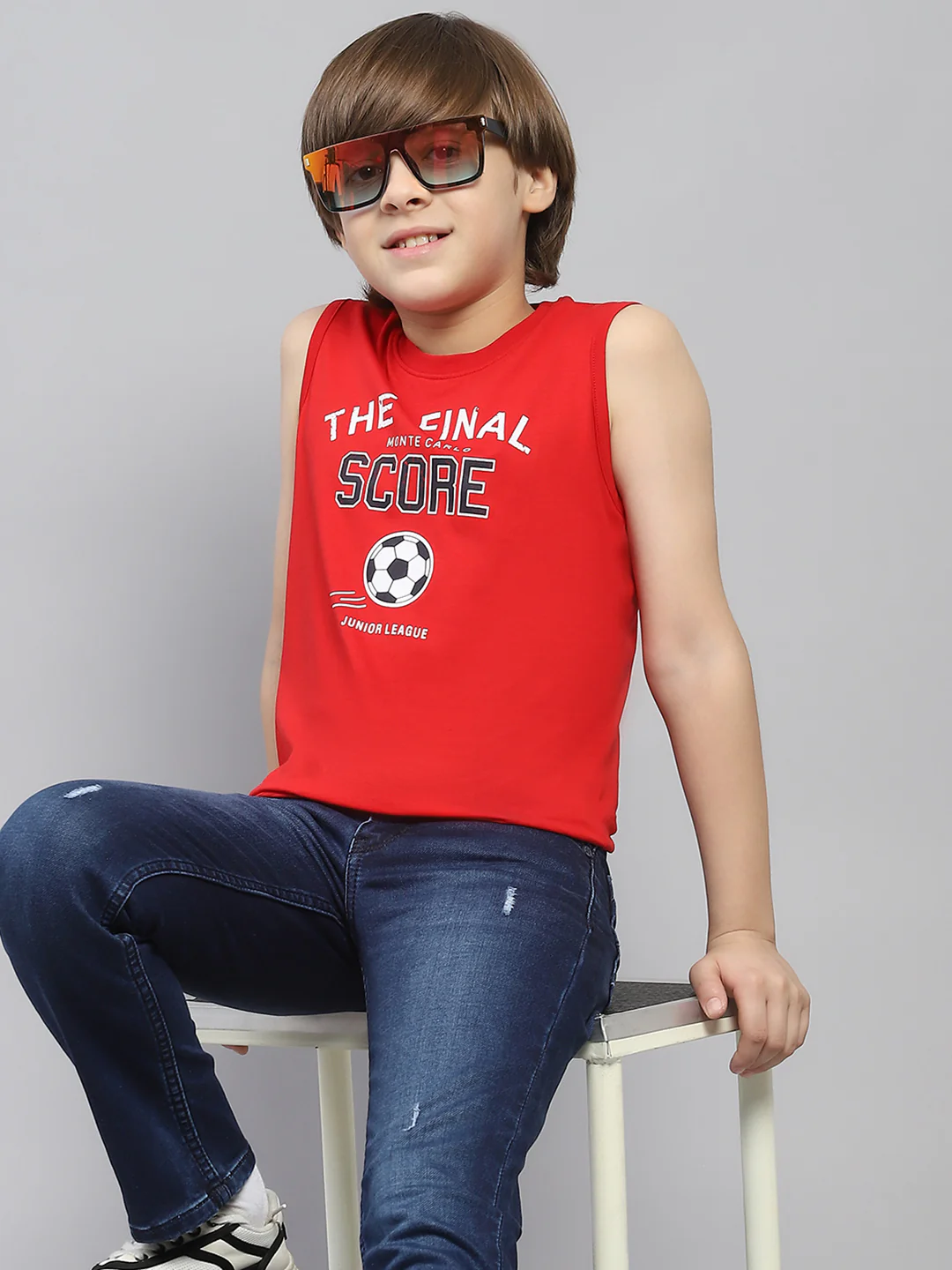Boys Red & White Printed Round Neck Sleeveless T-Shirt (Pack of 2) - Image 6