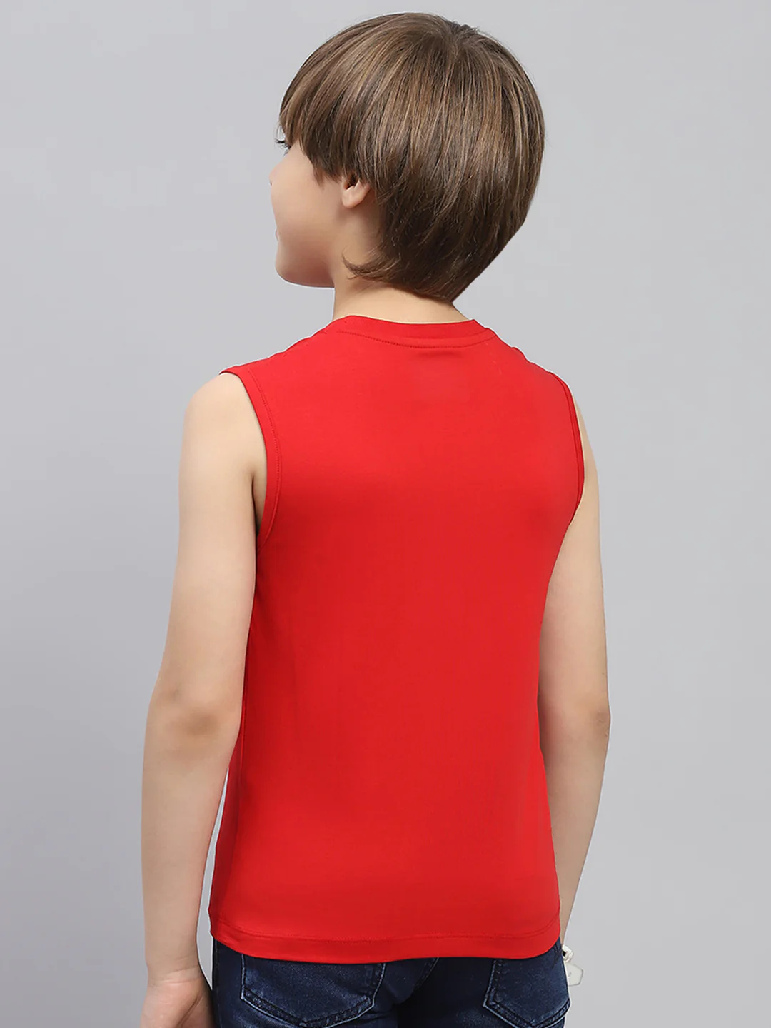 Boys Red & White Printed Round Neck Sleeveless T-Shirt (Pack of 2) - Image 7