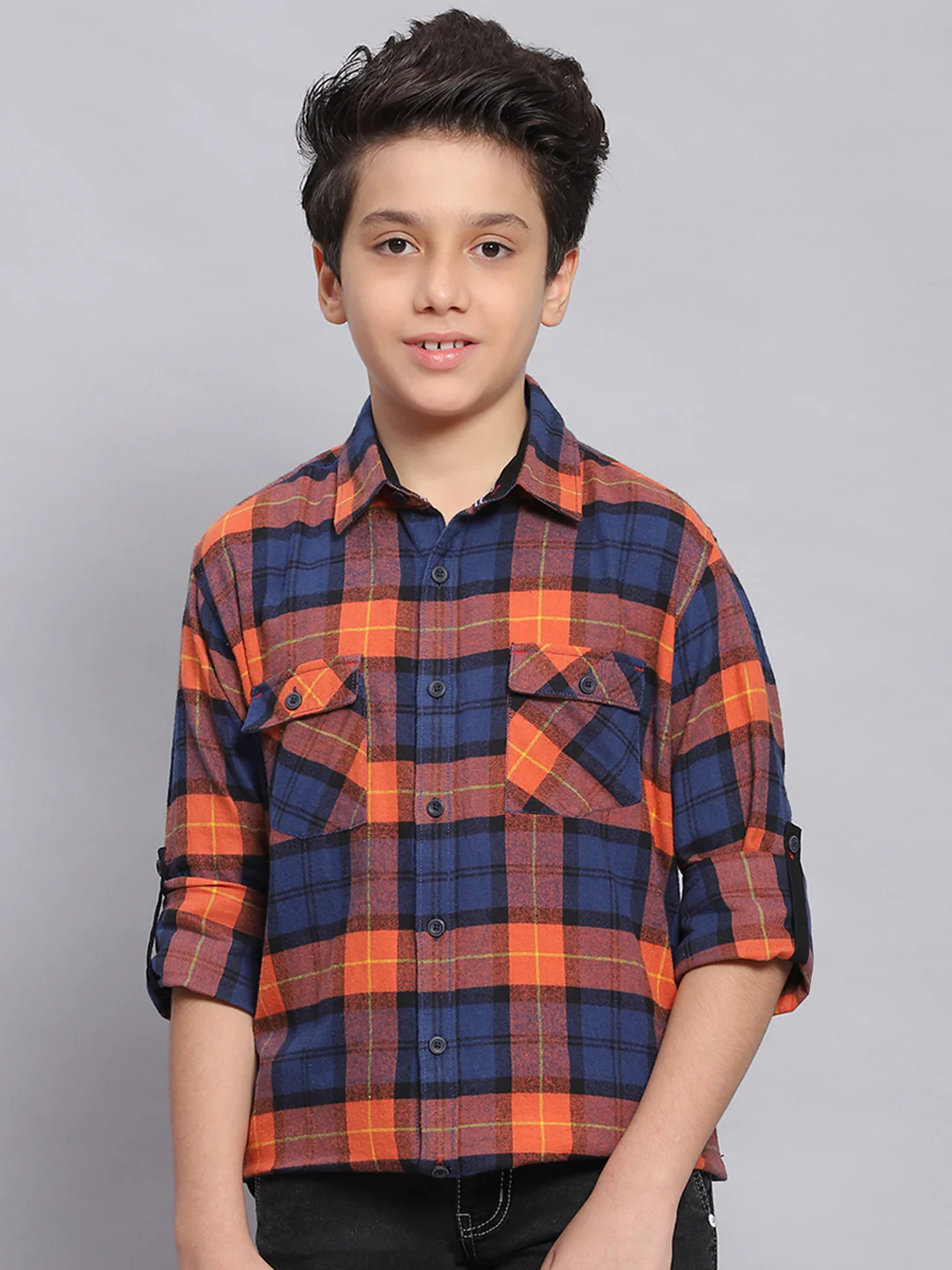 Boys Rust Check Spread Collar Full Sleeve Shirts - Image 2