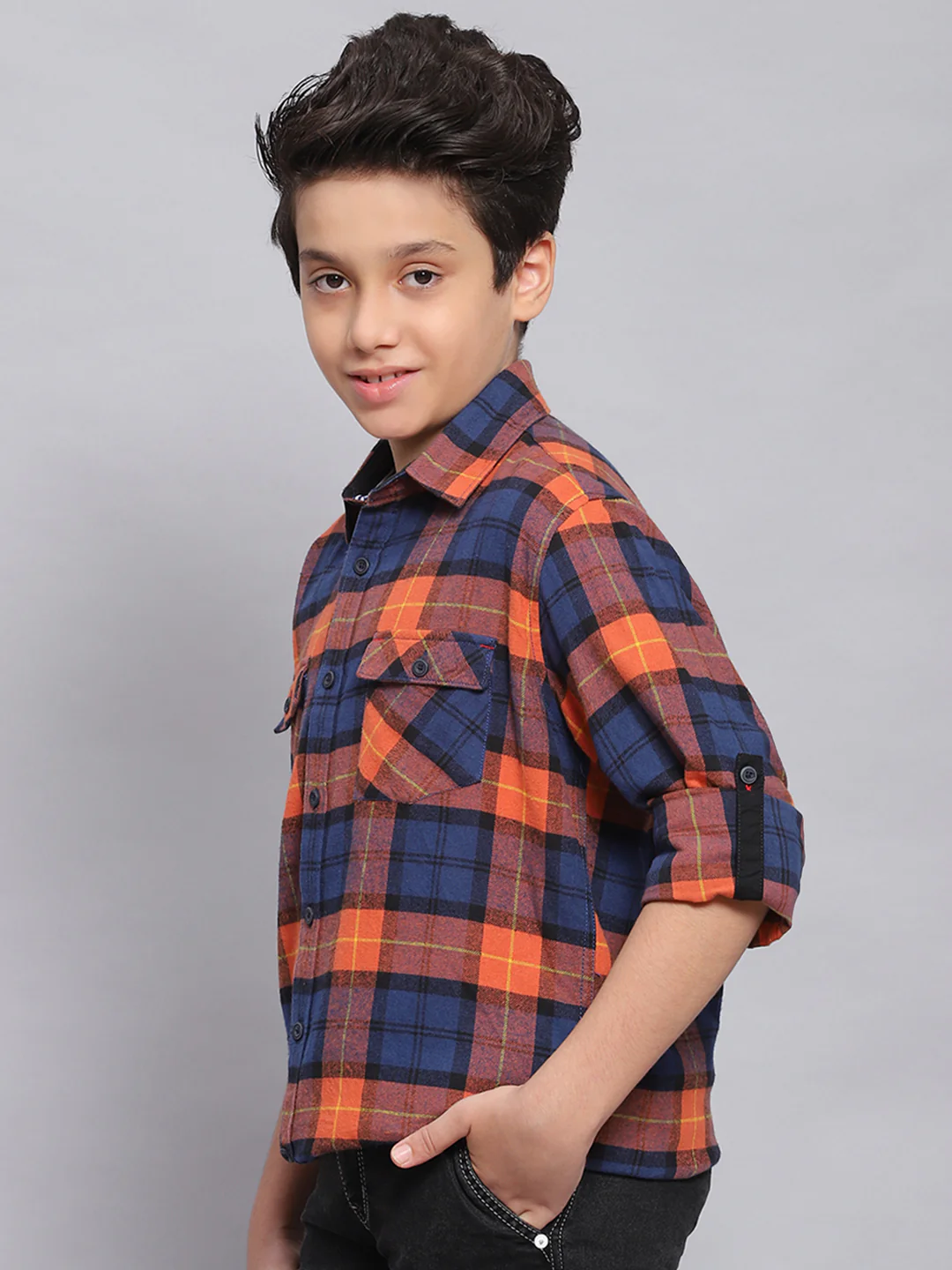 Boys Rust Check Spread Collar Full Sleeve Shirts - Image 3