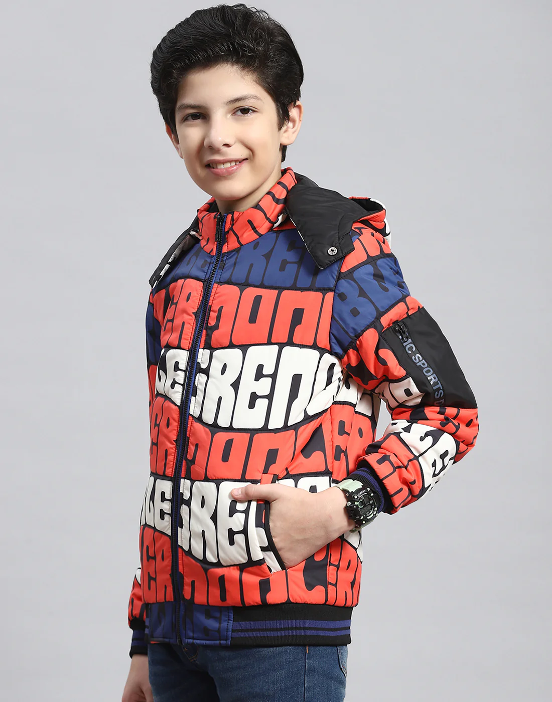 Boys Rust Printed Hooded Full Sleeve Boys Jacket - Image 3