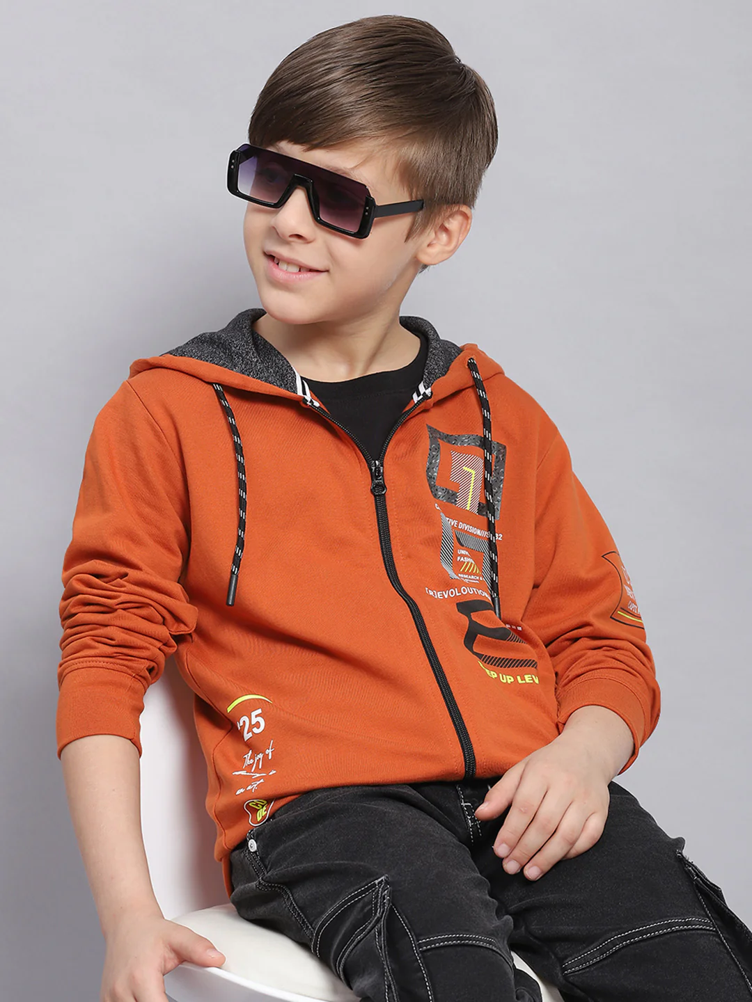 Boys Rust Printed Hooded Full Sleeve Sweatshirt - Image 2