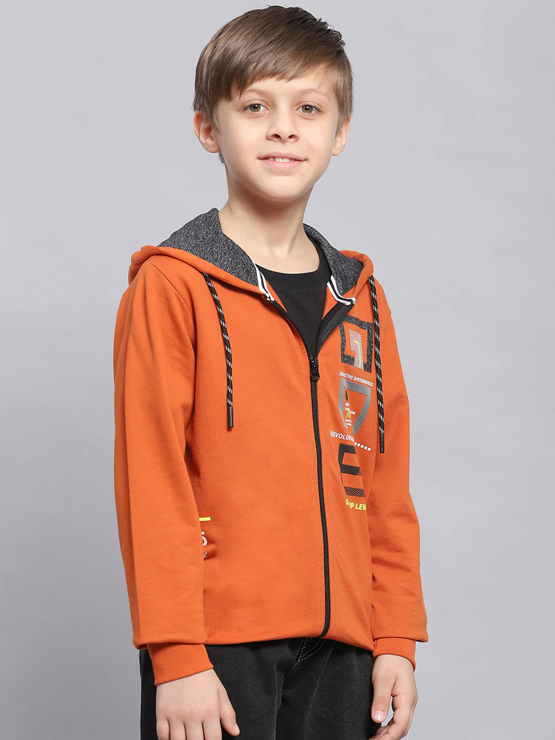 Boys Rust Printed Hooded Full Sleeve Sweatshirt - Image 4