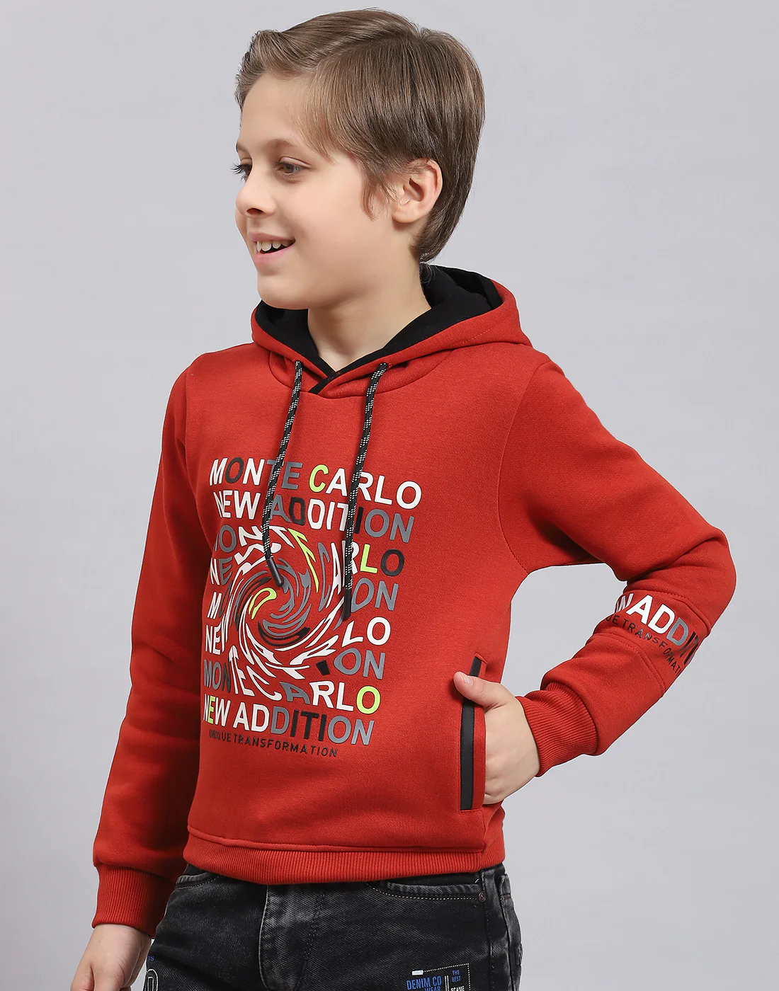 Boys Rust Printed Hooded Full Sleeve Sweatshirt - Image 3