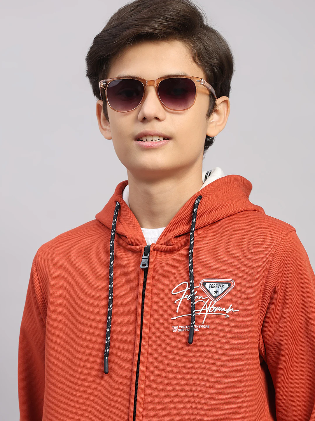 Boys Rust Printed Hooded Full Sleeve Sweatshirt - Image 6