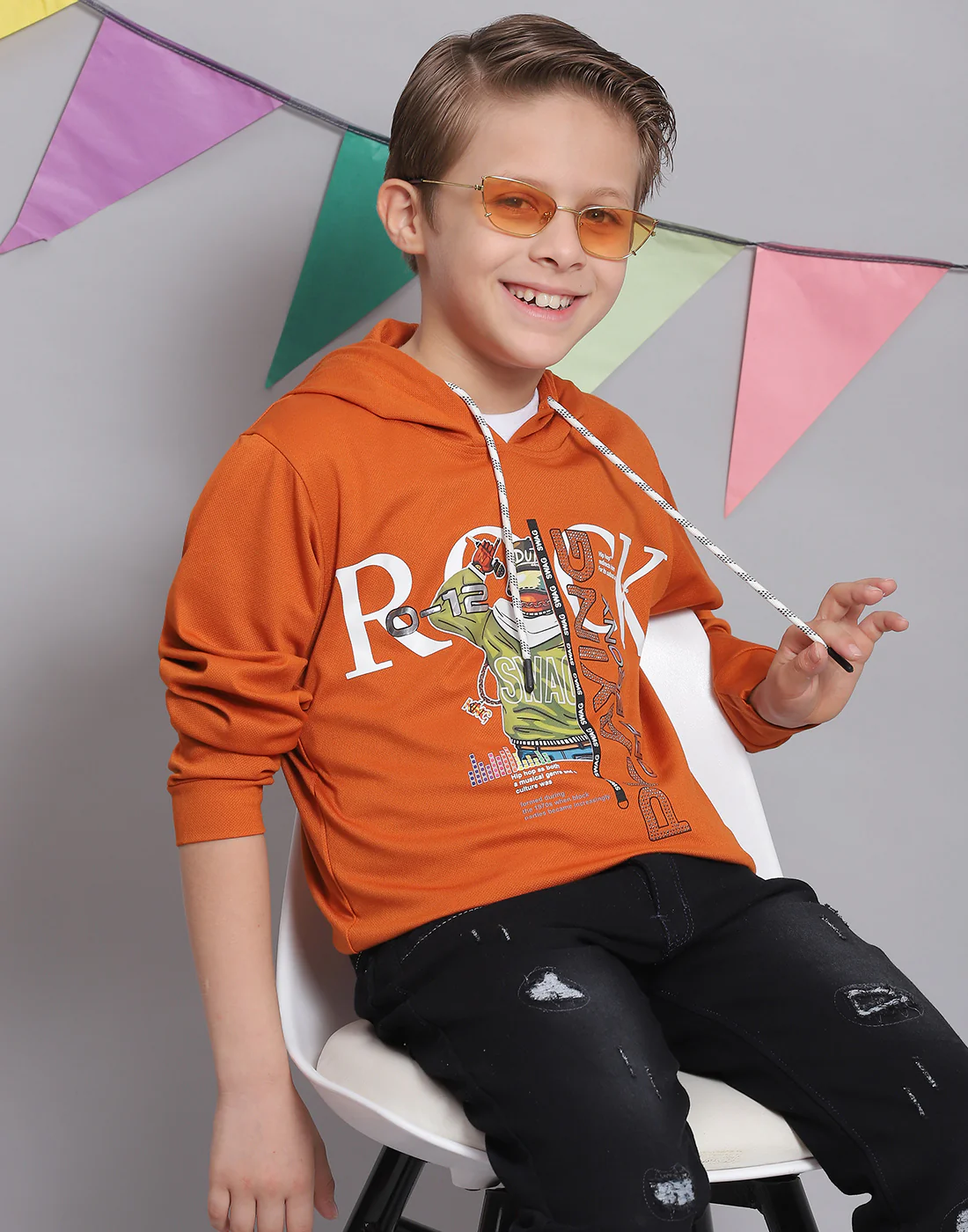 Boys Rust Printed Hooded Full Sleeve T-Shirts - Image 2