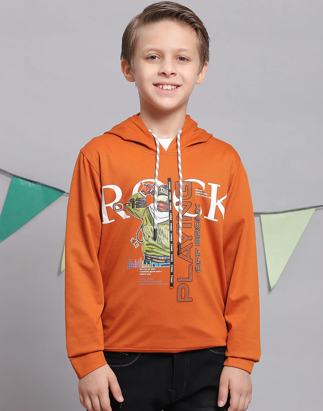Boys Rust Printed Hooded Full Sleeve T-Shirts - Image 3
