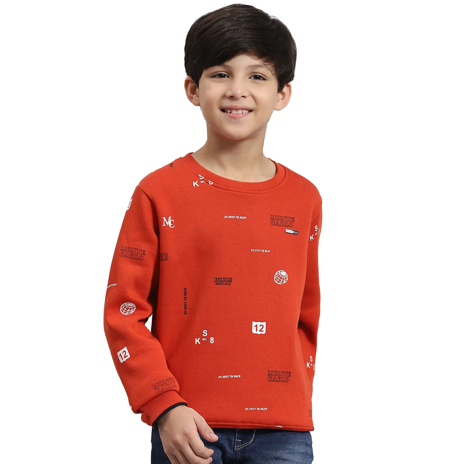 Boys Rust Printed Round Neck Full Sleeve Sweatshirt - Image 5