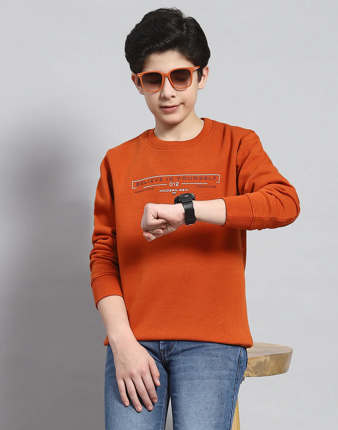 Boys Rust Printed Round Neck Full Sleeve Sweatshirt - Image 6