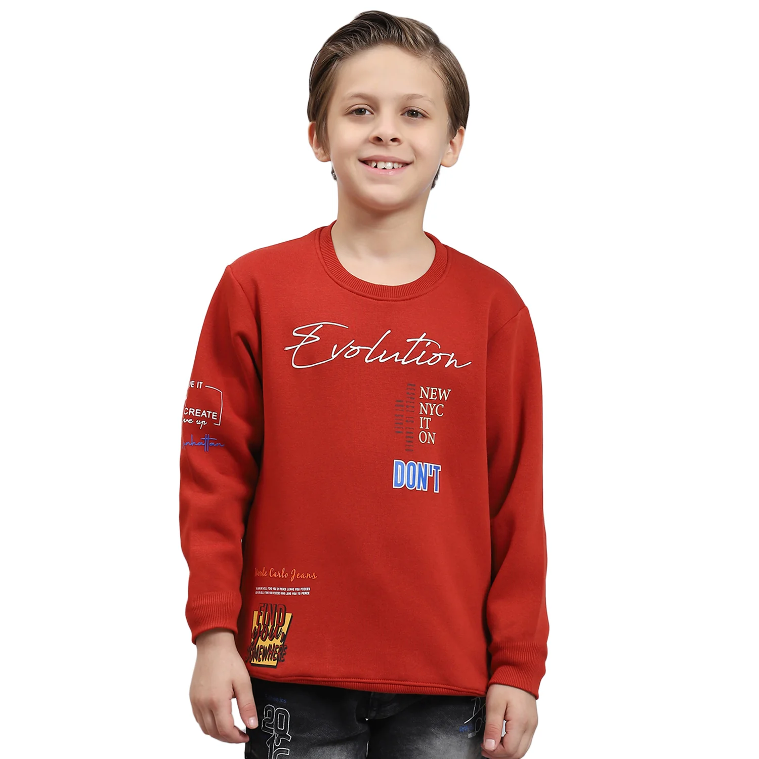 Boys Rust Printed Round Neck Full Sleeve Sweatshirt - Image 5
