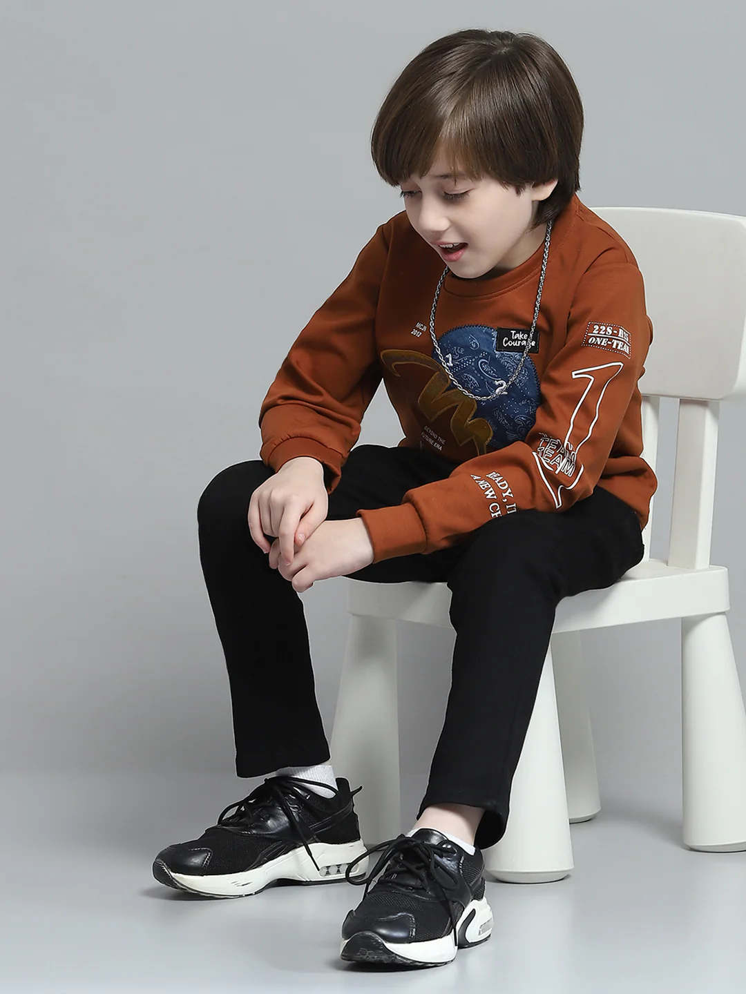 Boys Rust Printed Round Neck Full Sleeve Sweatshirt - Image 2