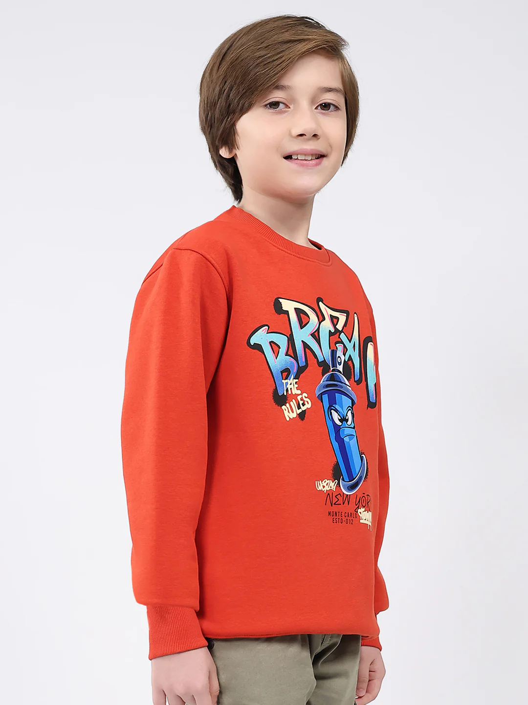 Boys Rust Printed Round Neck Full Sleeve Sweatshirt - Image 4