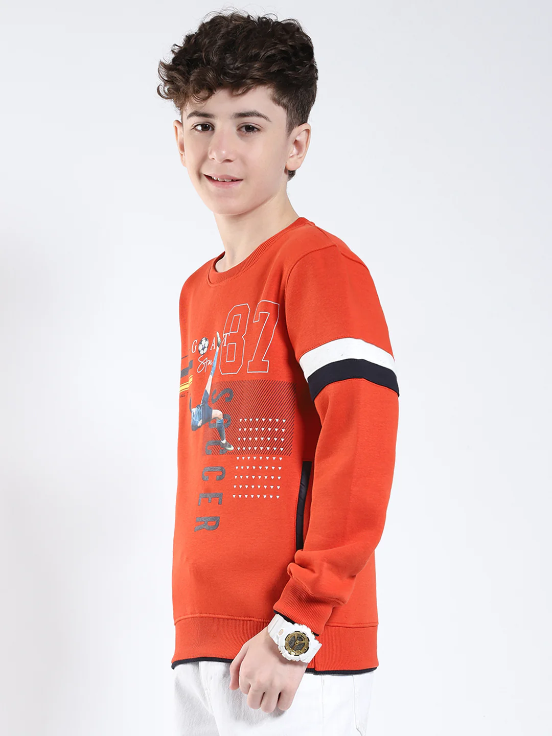 Boys Rust Printed Round Neck Full Sleeve Sweatshirt - Image 3