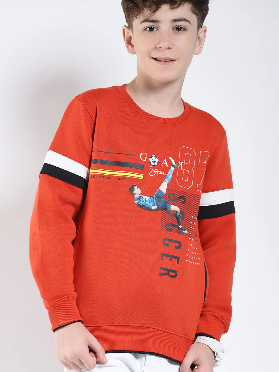 Boys Rust Printed Round Neck Full Sleeve Sweatshirt - Image 6