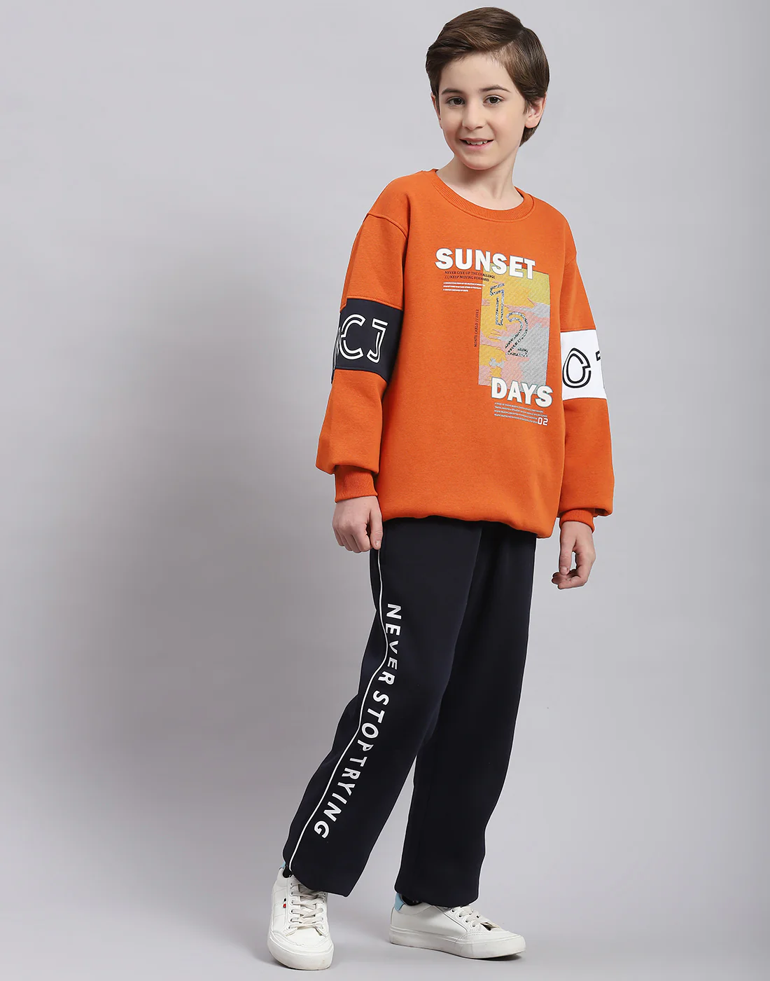 Boys Rust Printed Round Neck Full Sleeve Tracksuit - Image 4